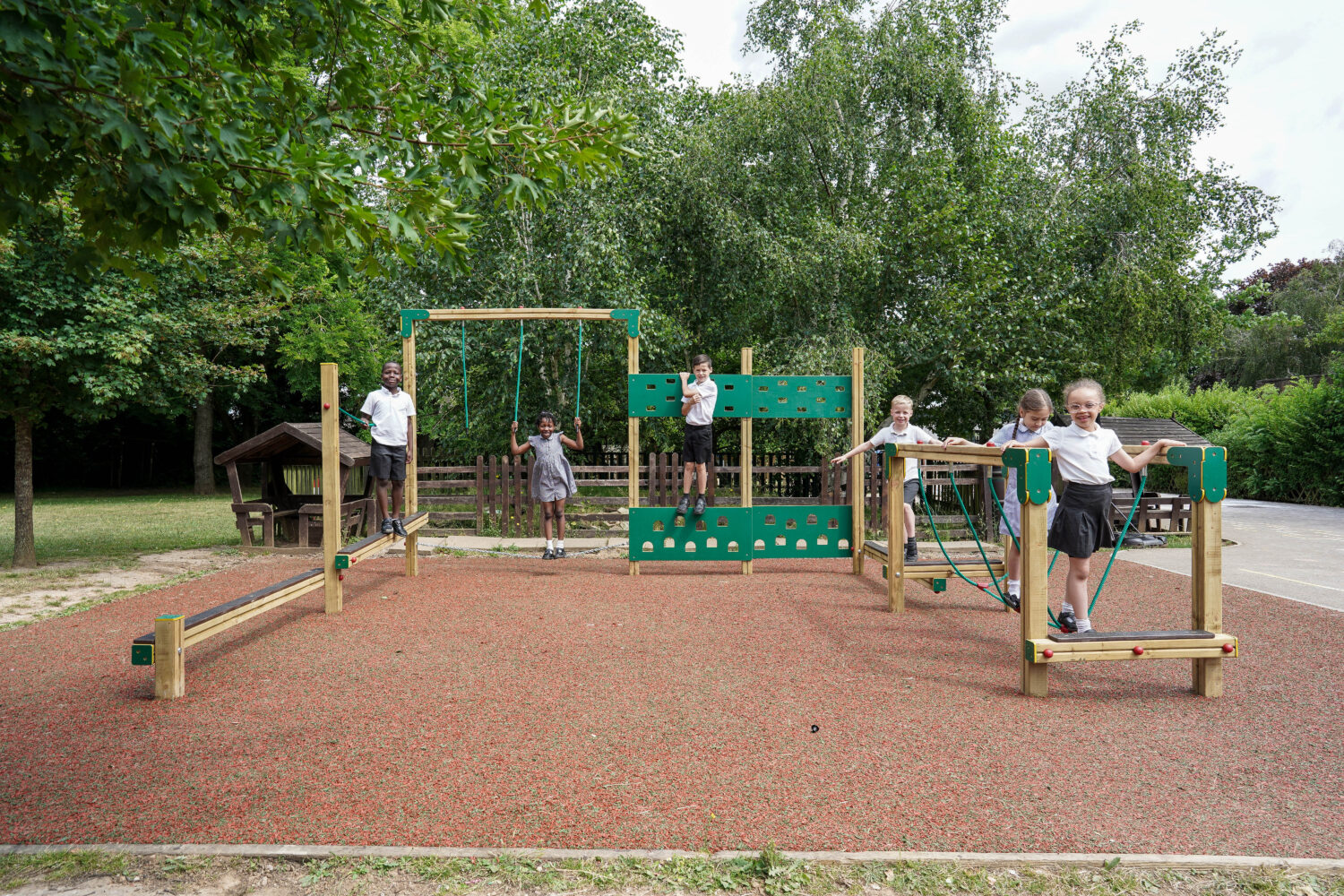 Children playing on playground equipment